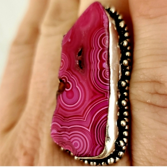 New Amazing Pink Solar Agate 925 Silver Ring. - Picture 3 of 8